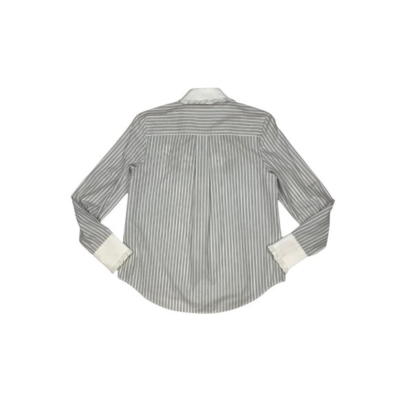 Kate Spade Embroidered Ruffle Top Blouse XS White Black Stripe Floral - Picture 13 of 14